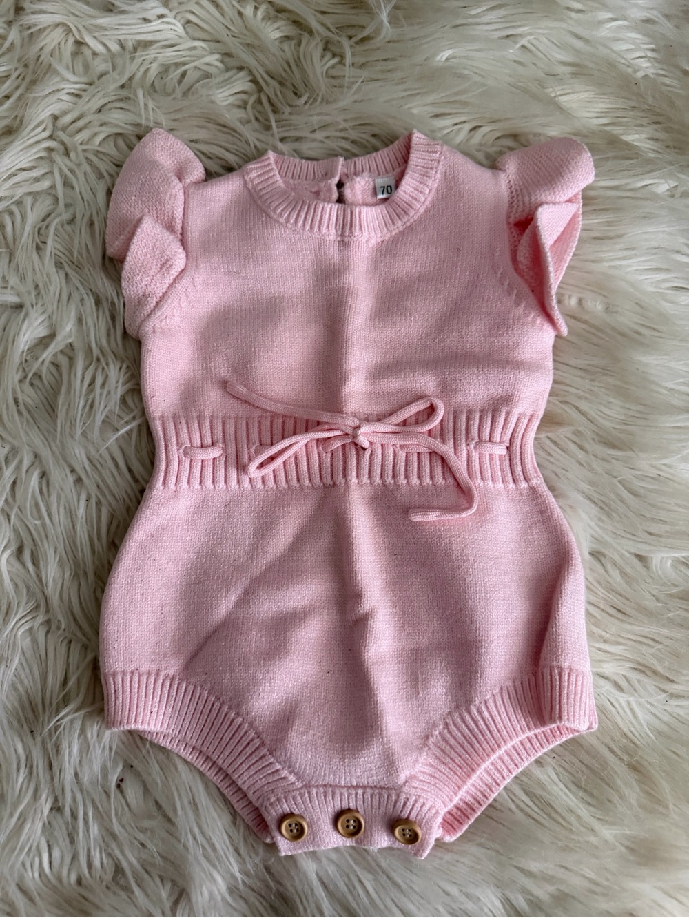 Pink Knit Baby One-Piece with Waist Tie